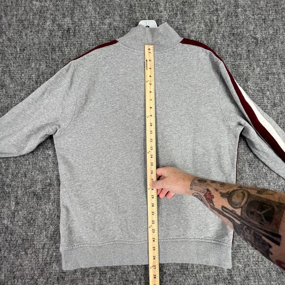 Lucky Brand Cardigan Sweater Mens XXL Gray Patches Zip Up Track Athletic Jeans - Picture 6 of 7